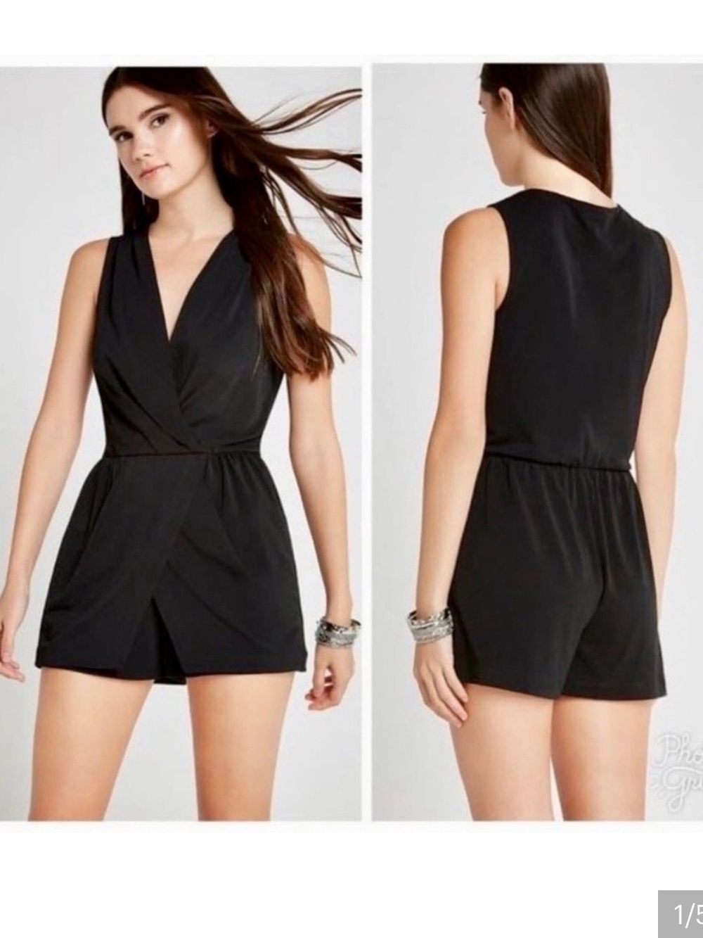 BCBGeneration Black Sleeveless Surplice Romper